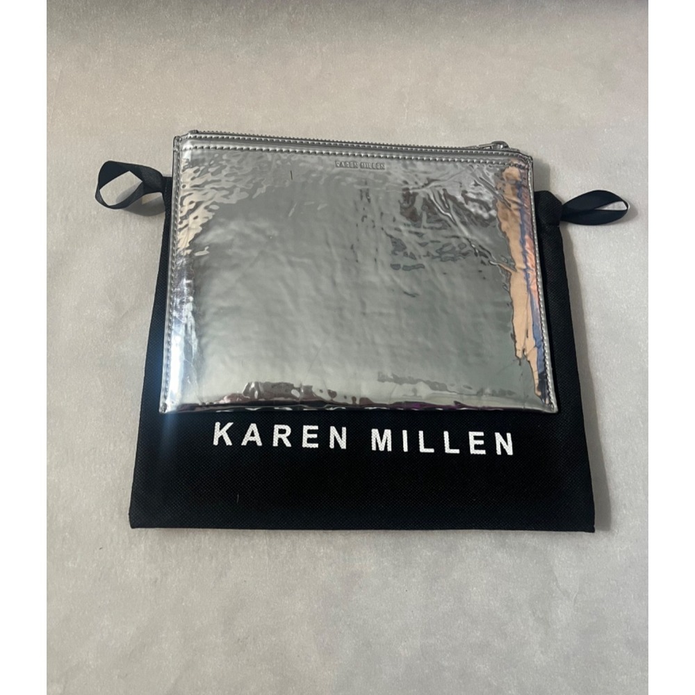 Karen Millen Mirrored Metallic Silver Square Disco Clutch Pochette Wallet